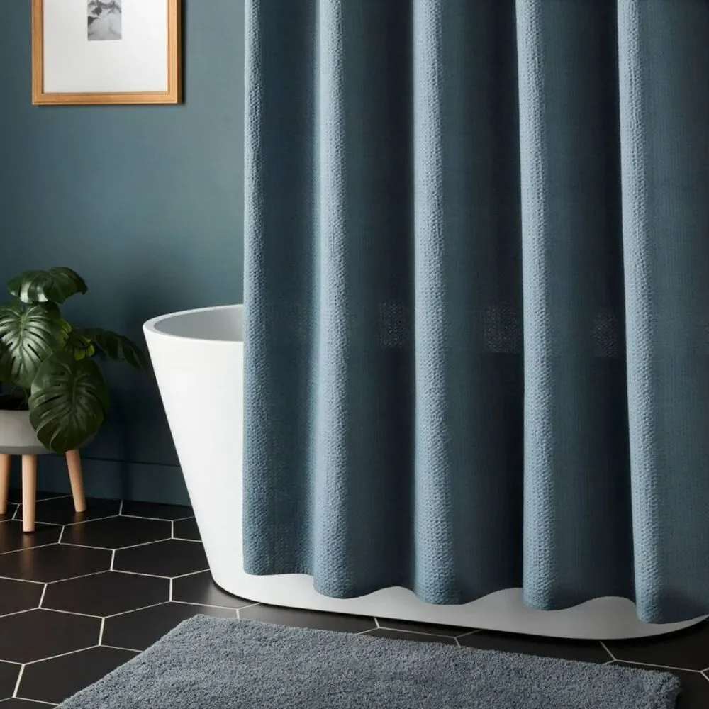 Oversized Relaxed Waffle Weave Shower Curtain Dark Blue- Threshold